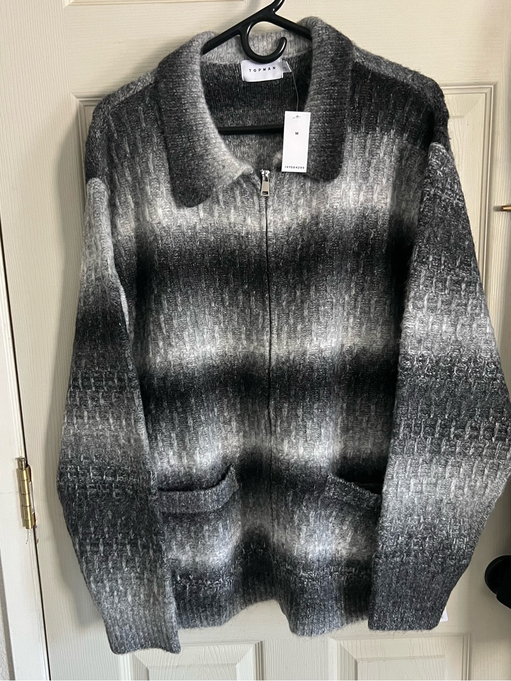 Topman Gray Ombre Zip-Up Knit Sweater M